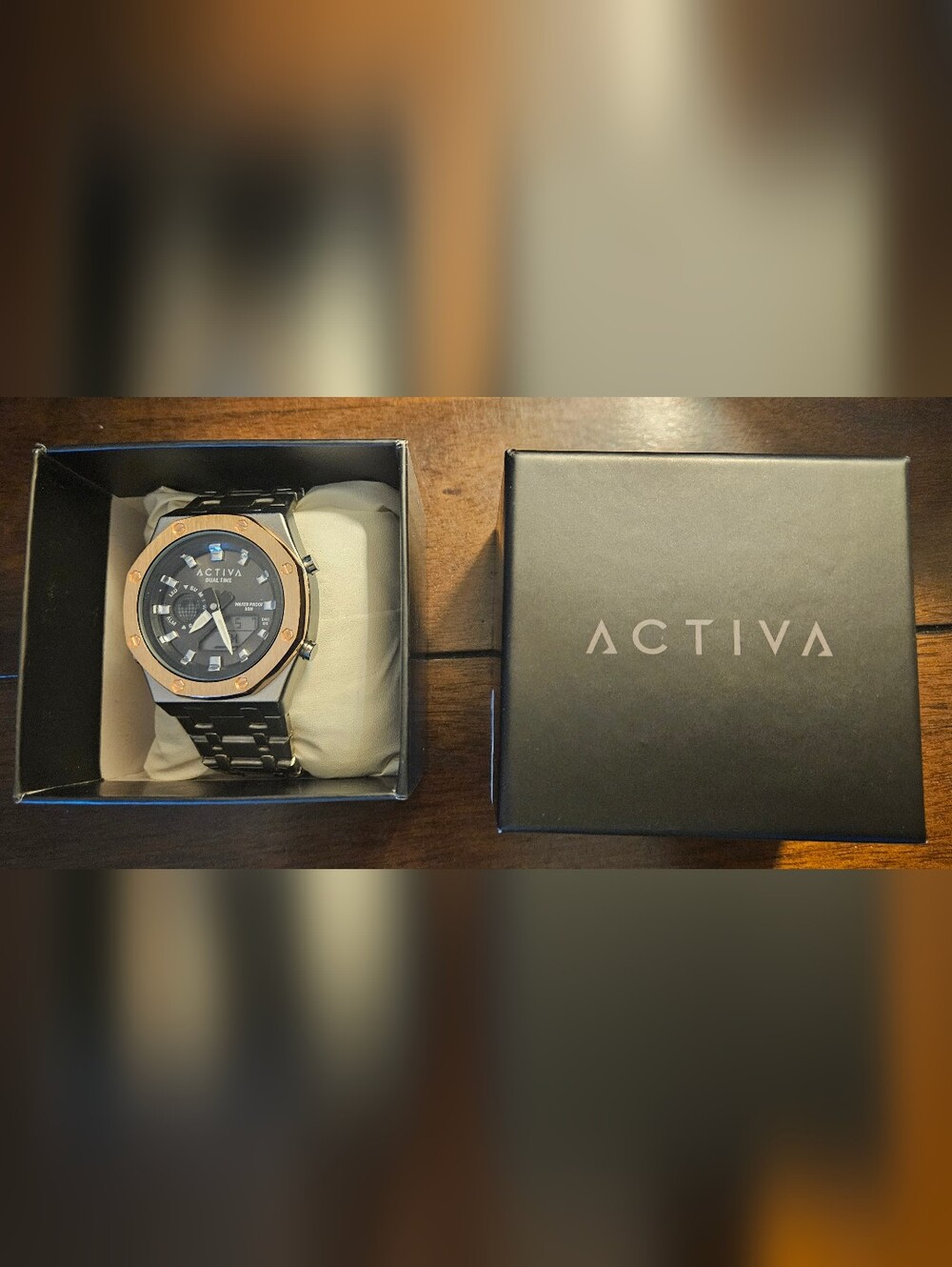 Activa Men's Black and Rose Gold Bracelet Watch Water Proof
